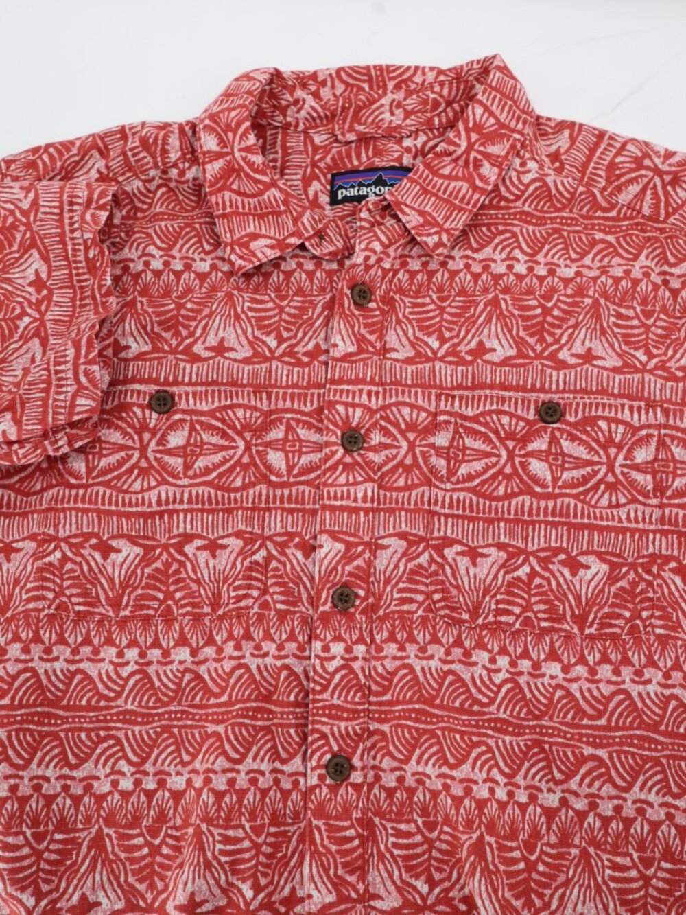 Patagonia Back Step Shirt Men medium Hemp Organic Cotton Button Up geometric AOP